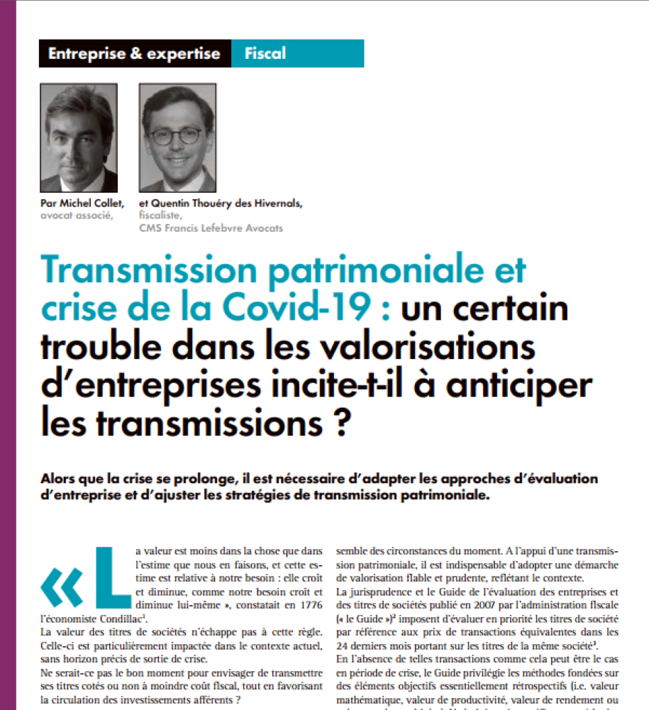 transmission patrimoniale et crise Covid-19